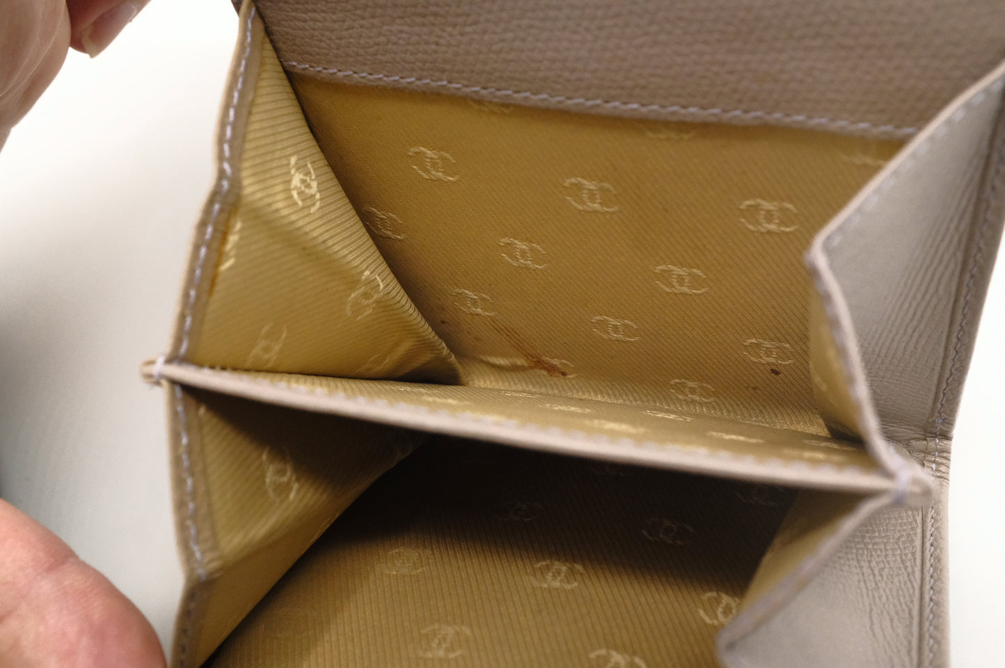 Chanel Compact Wallet in Grey Beige Leather