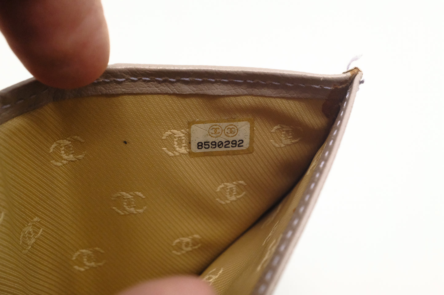 Chanel Compact Wallet in Grey Beige Leather