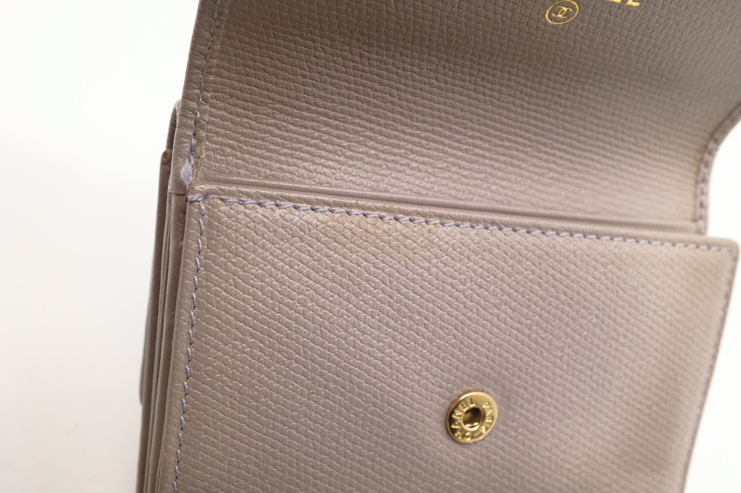 Chanel Compact Wallet in Grey Beige Leather