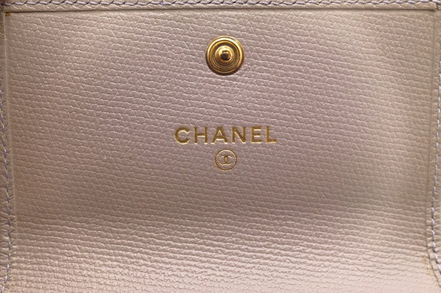 Chanel Compact Wallet in Grey Beige Leather