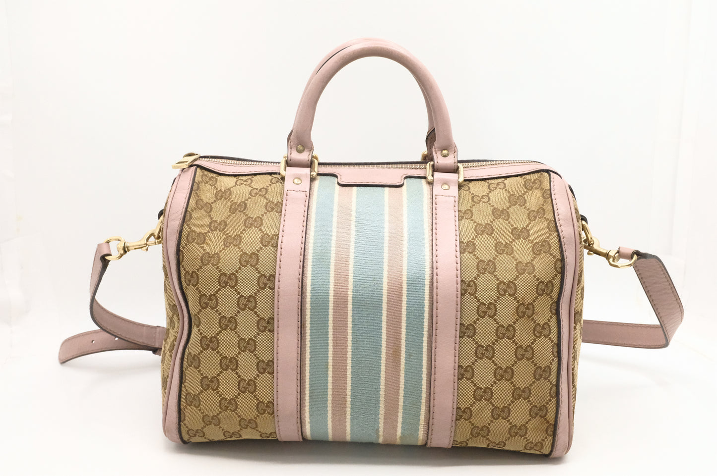 Gucci Boston Bag in GG Canvas & Light Pink Leather