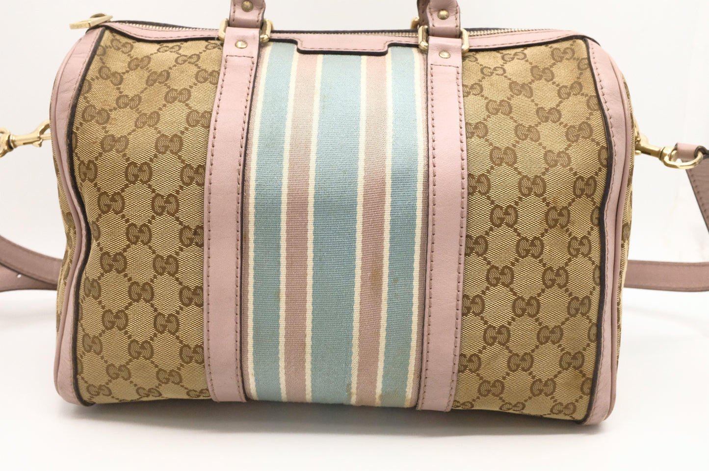 Gucci Boston Bag in GG Canvas & Light Pink Leather