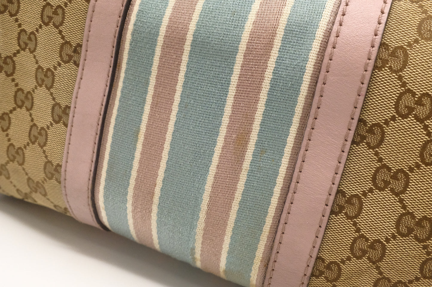 Gucci Boston Bag in GG Canvas & Light Pink Leather