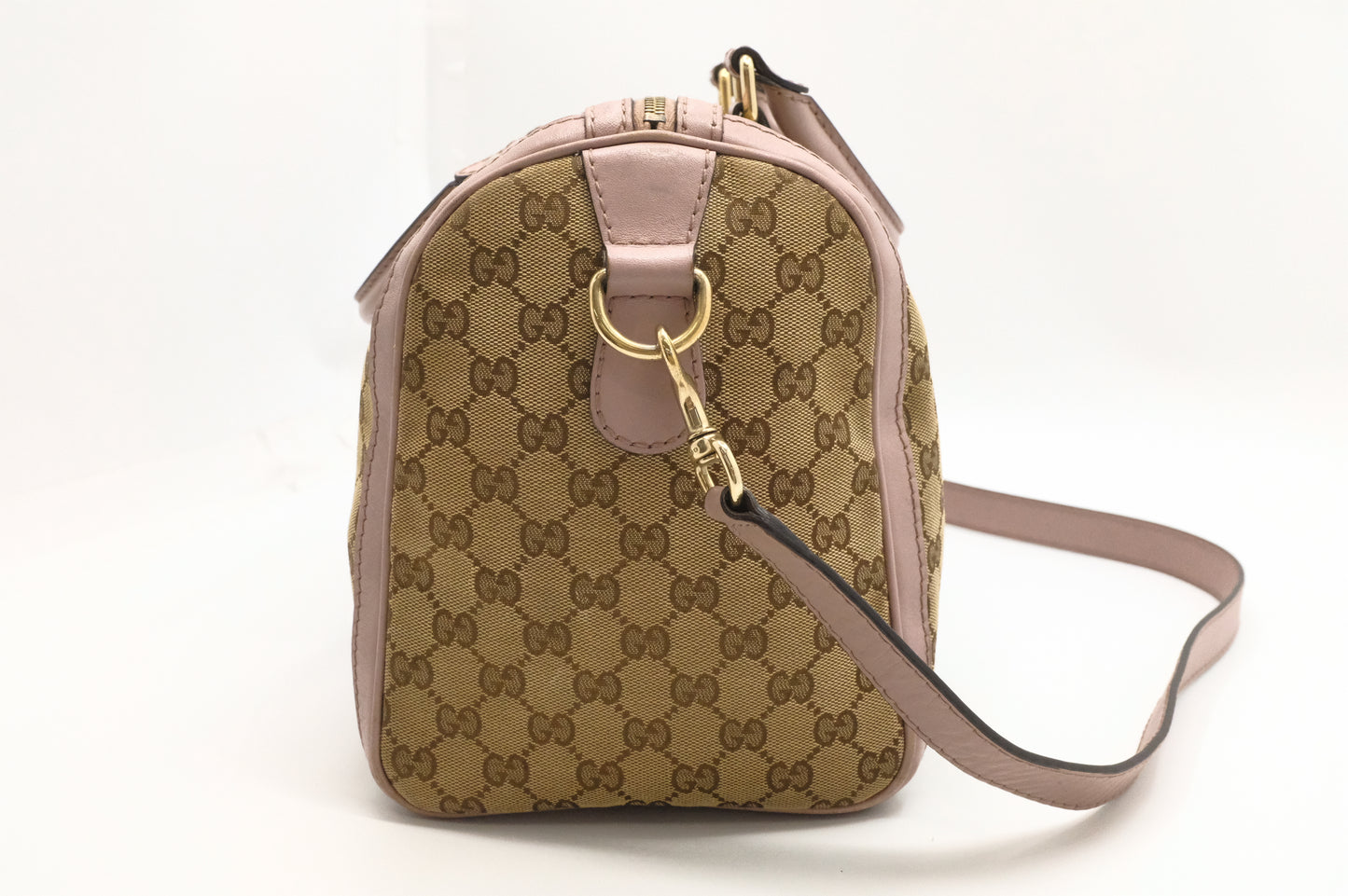 Gucci Boston Bag in GG Canvas & Light Pink Leather