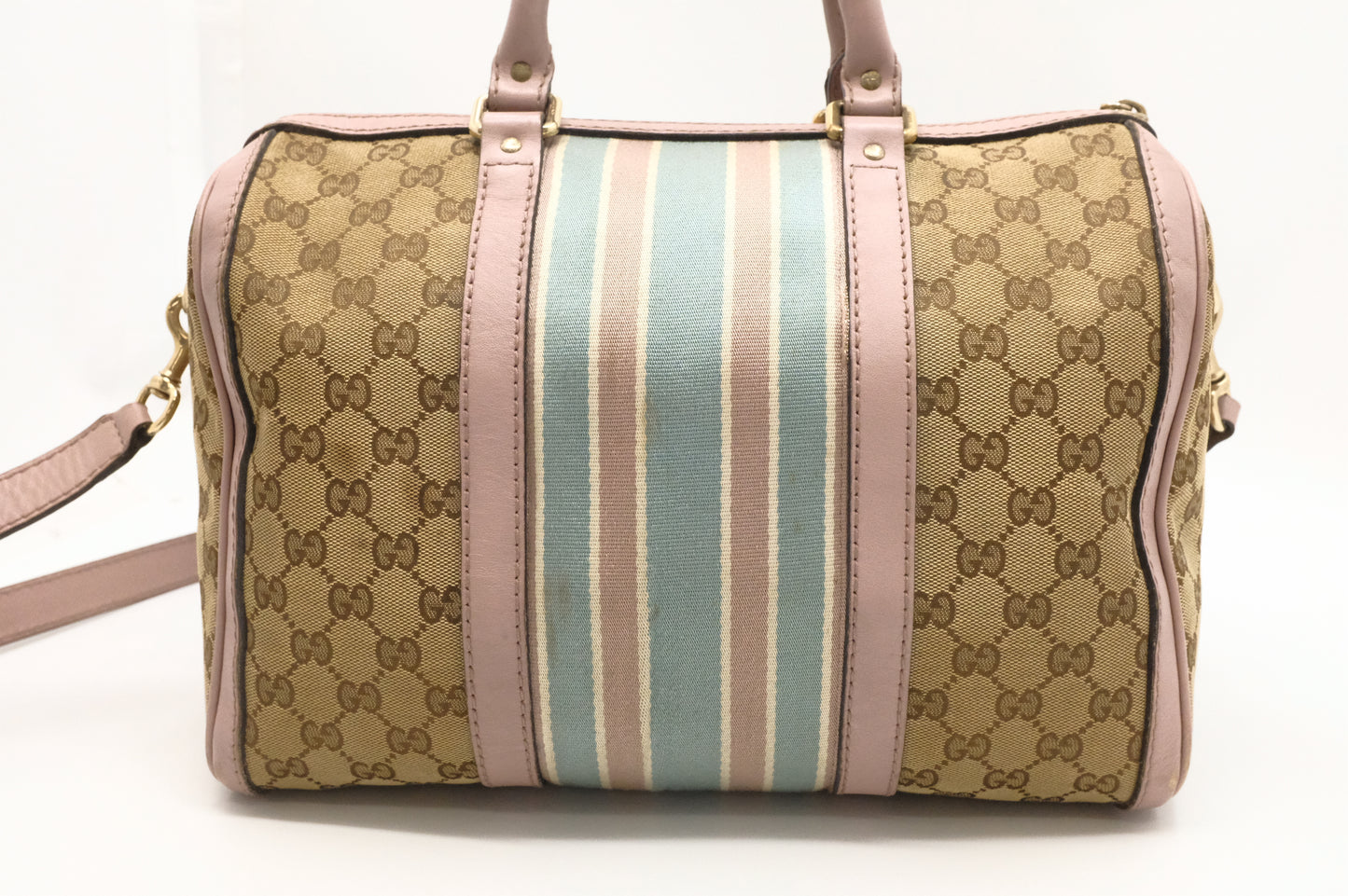 Gucci Boston Bag in GG Canvas & Light Pink Leather
