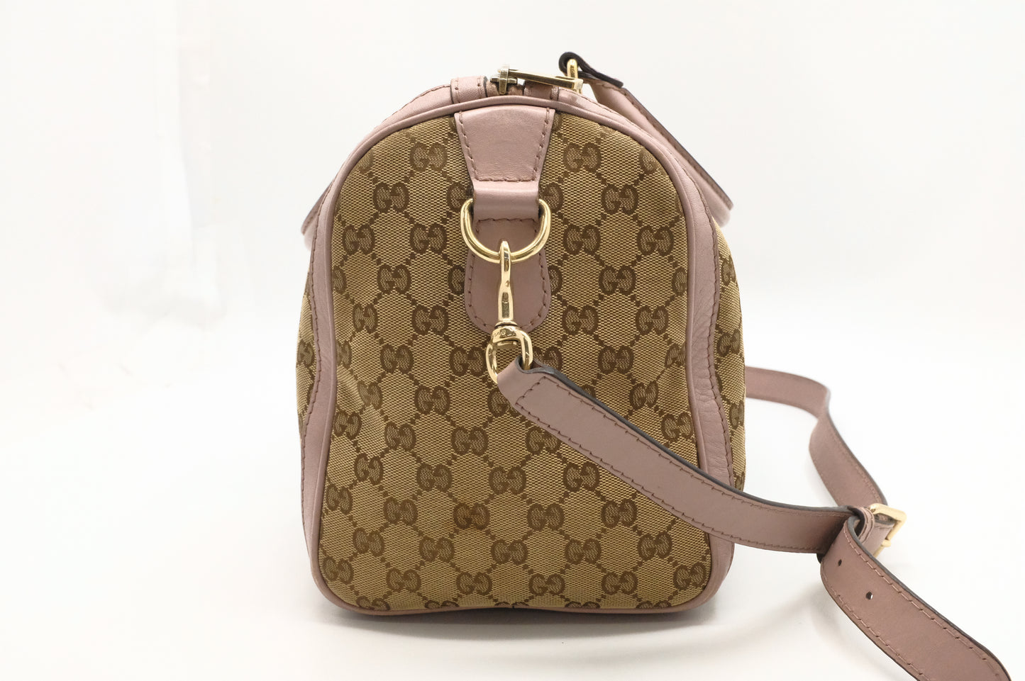 Gucci Boston Bag in GG Canvas & Light Pink Leather