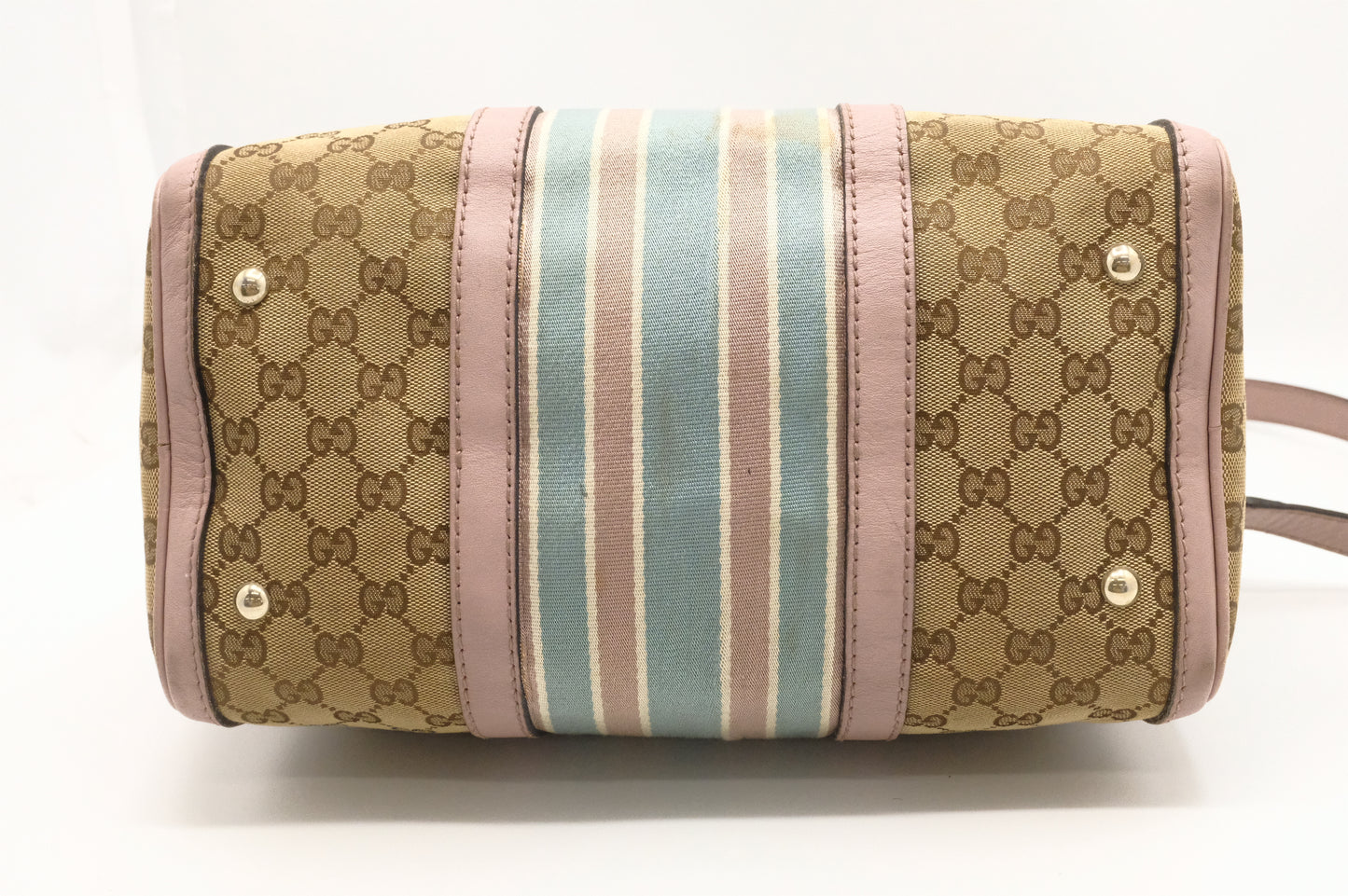 Gucci Boston Bag in GG Canvas & Light Pink Leather