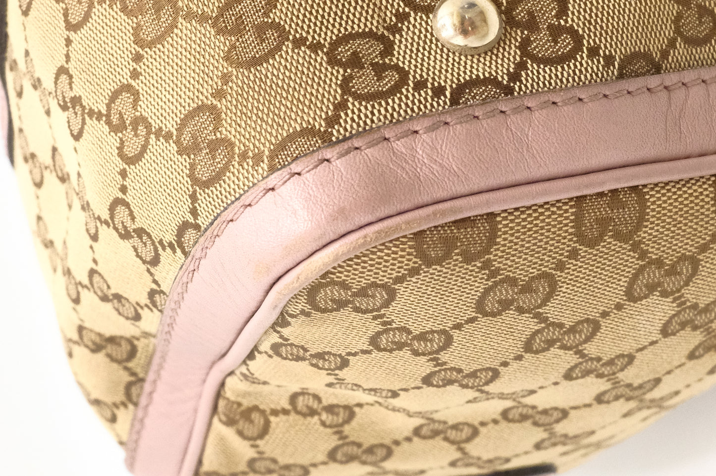 Gucci Boston Bag in GG Canvas & Light Pink Leather