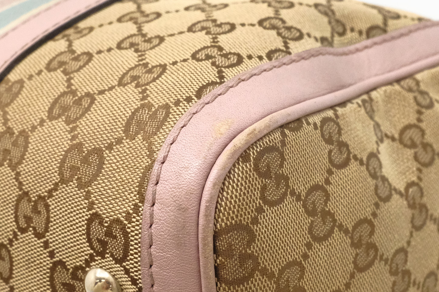 Gucci Boston Bag in GG Canvas & Light Pink Leather
