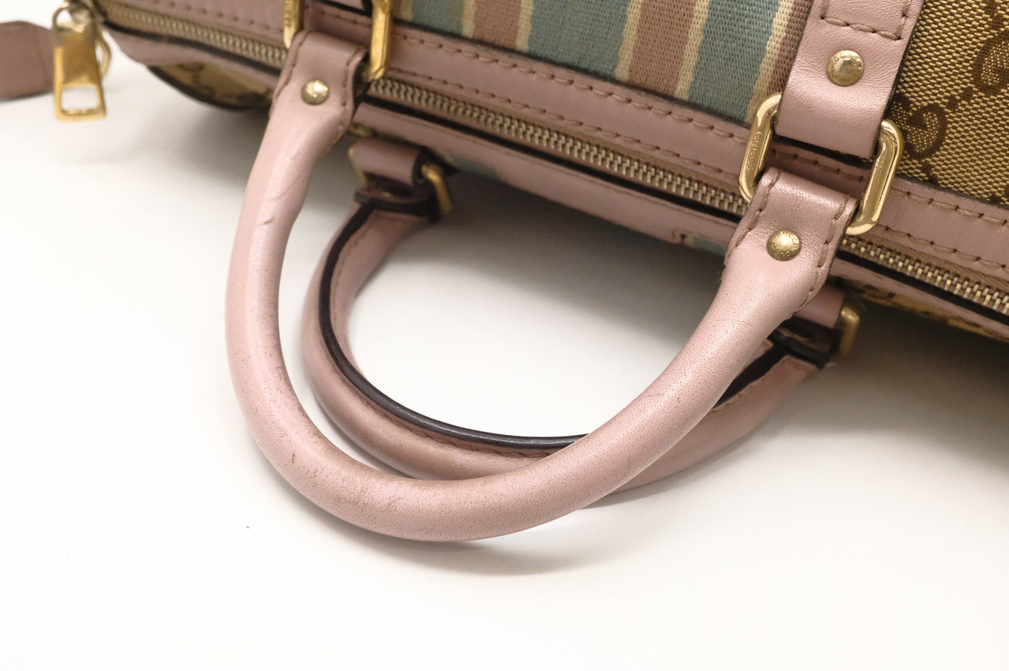Gucci Boston Bag in GG Canvas & Light Pink Leather