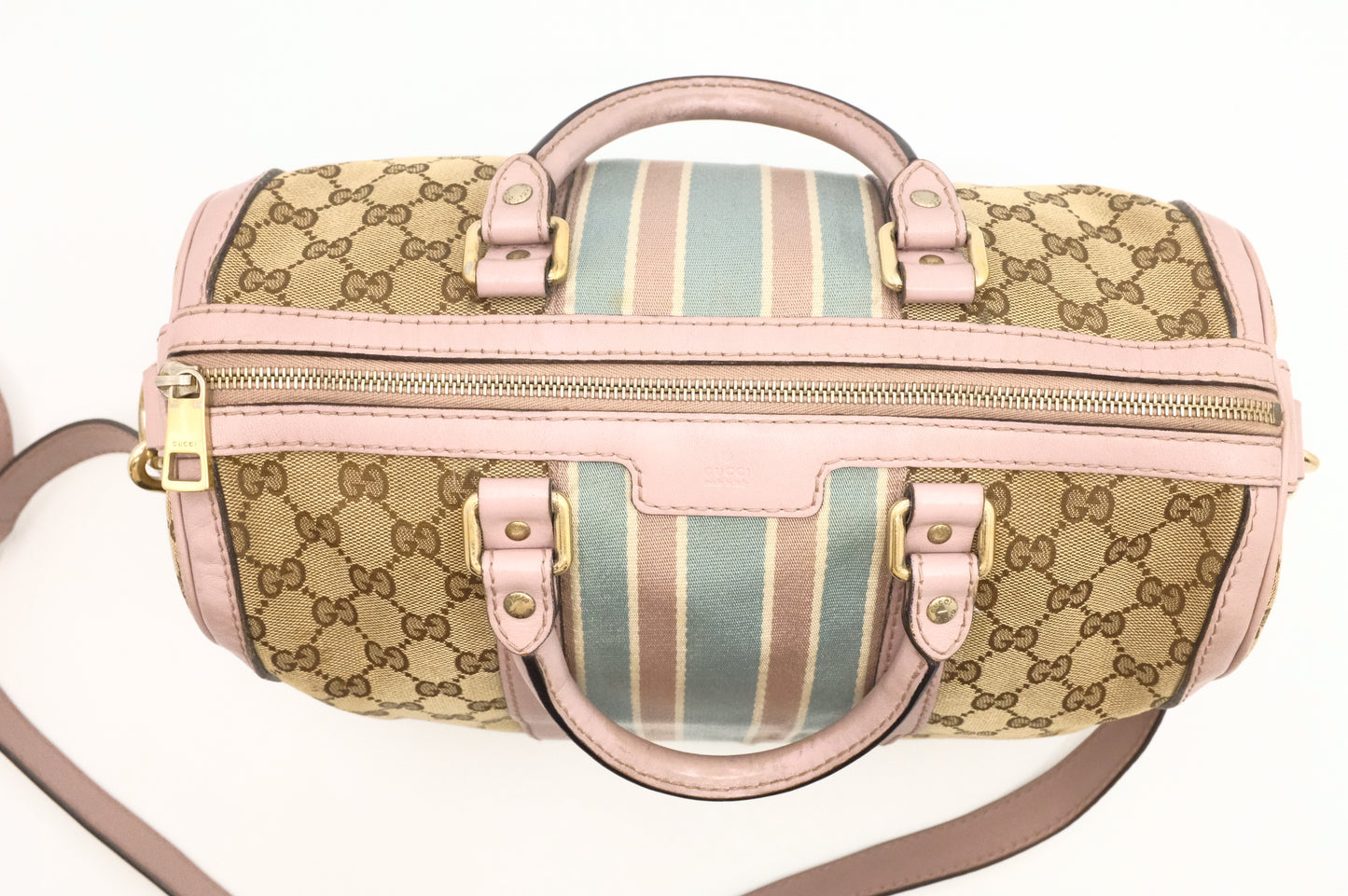 Gucci Boston Bag in GG Canvas & Light Pink Leather