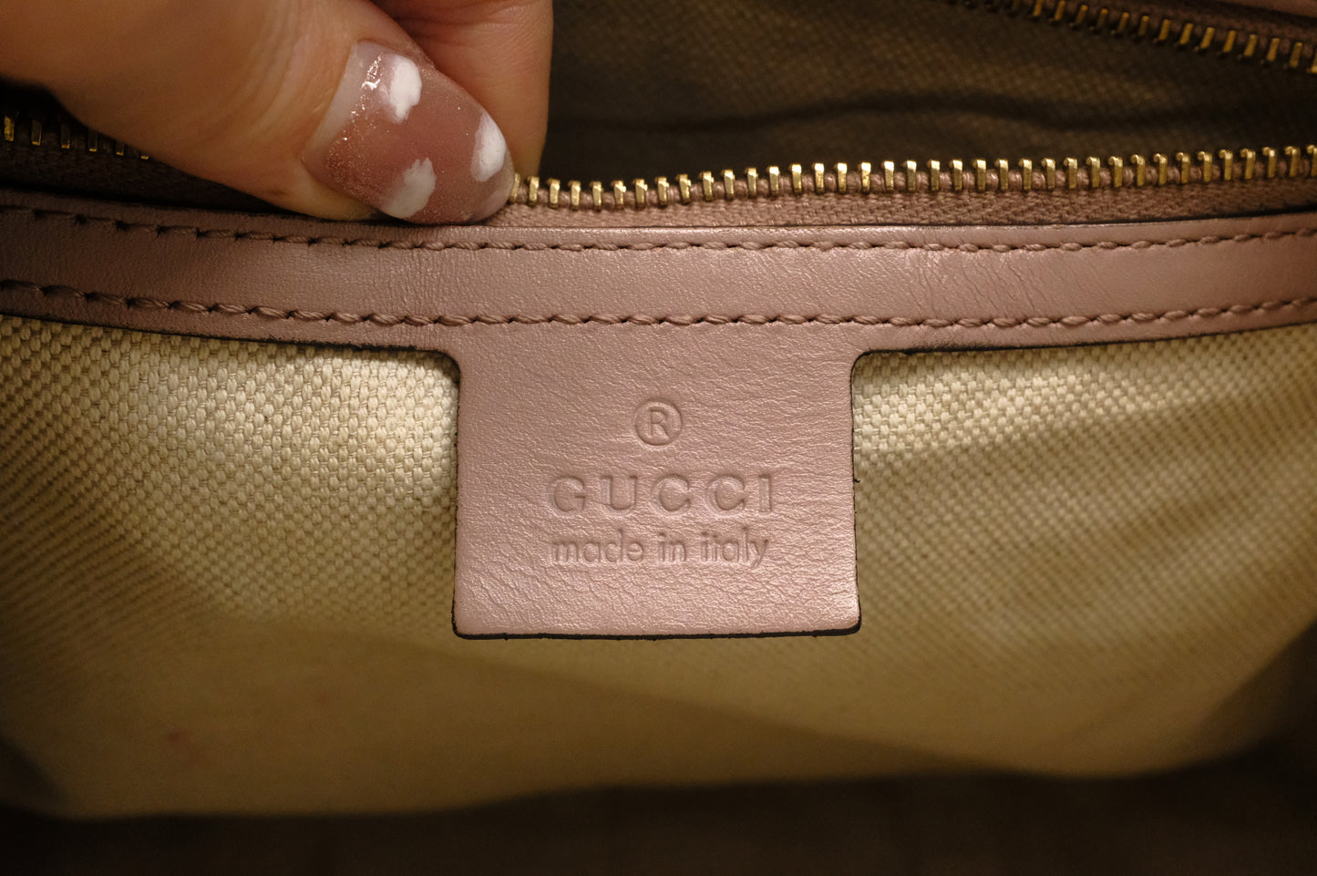 Gucci Boston Bag in GG Canvas & Light Pink Leather