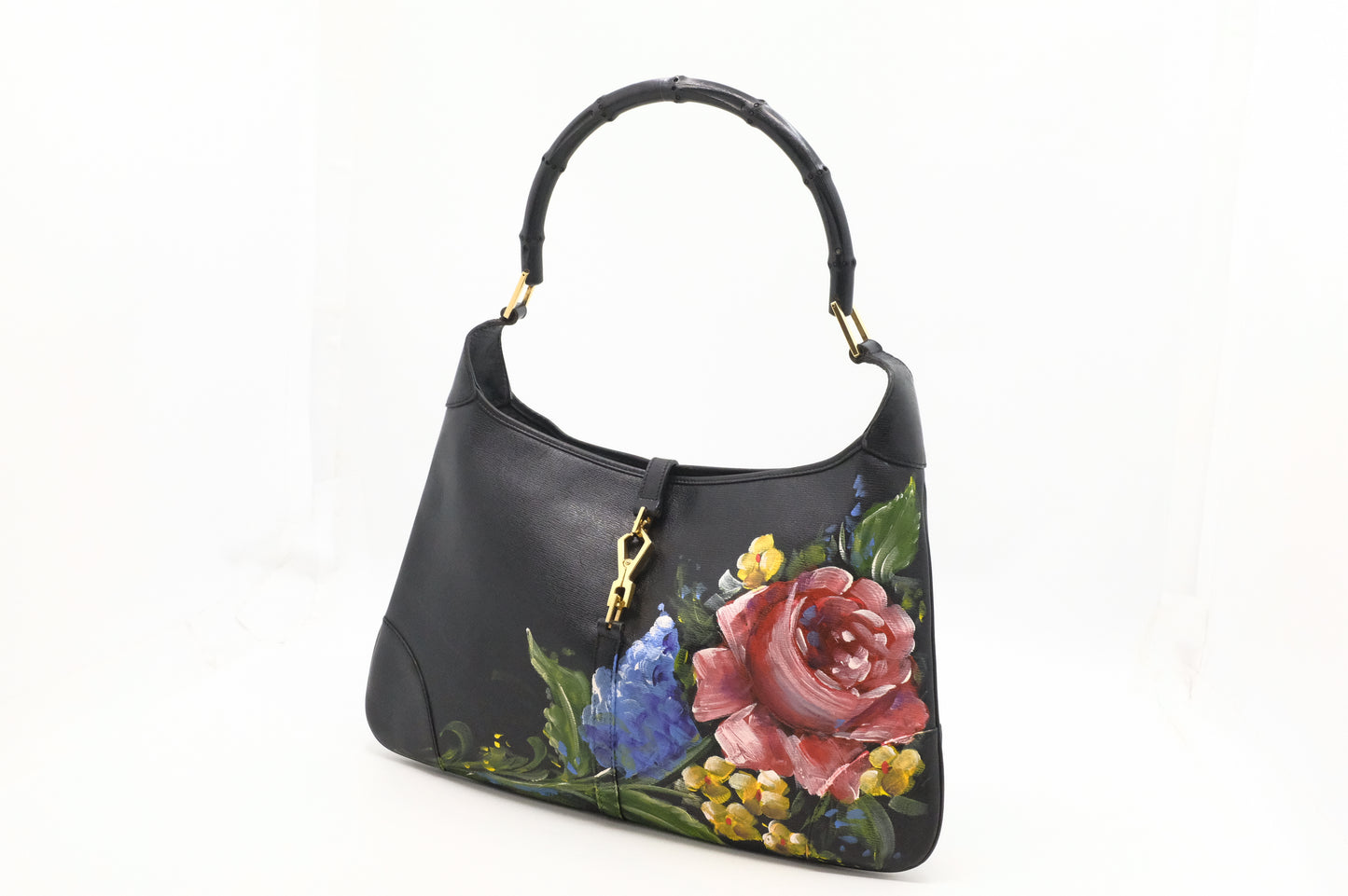 Gucci Jackie Shoulder Bag in Floral Black Leather
