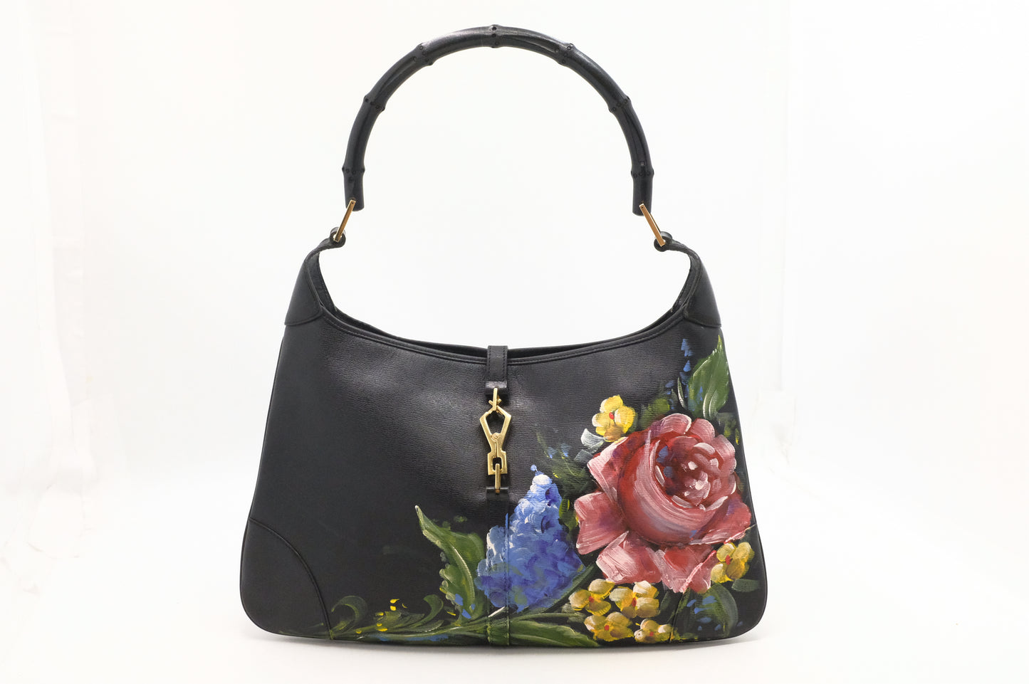 Gucci Jackie Shoulder Bag in Floral Black Leather