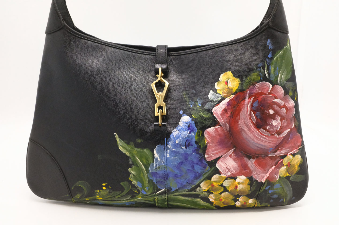 Gucci Jackie Shoulder Bag in Floral Black Leather