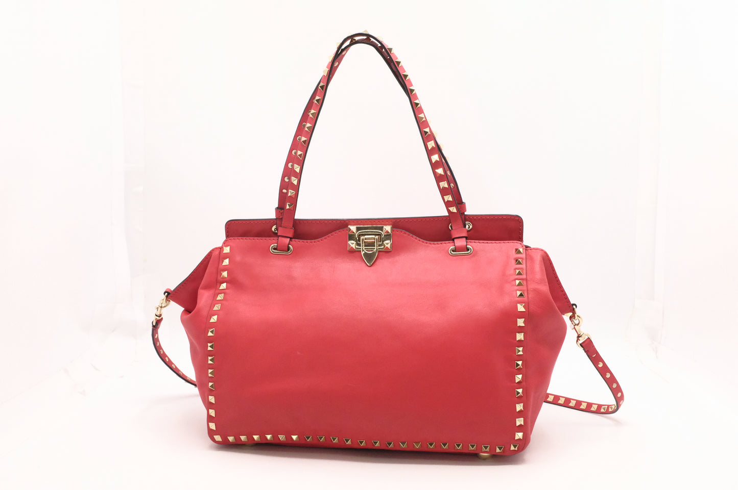 Valentino Rockstud Trapeze 2-Way Bag in Red Leather