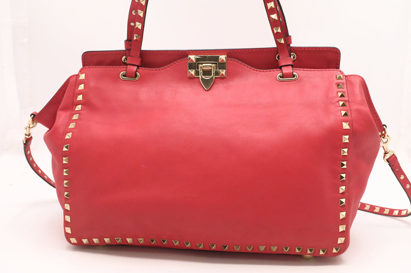 Valentino Rockstud Trapeze 2-Way Bag in Red Leather