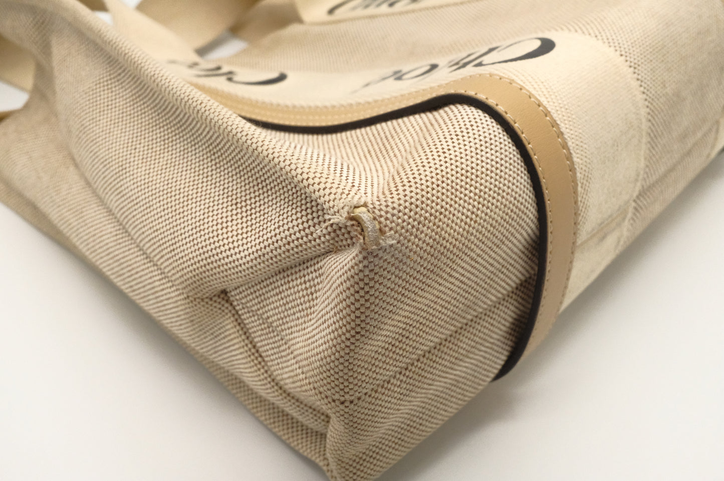 Chloe Woody Medium Tote in Beige Canvas