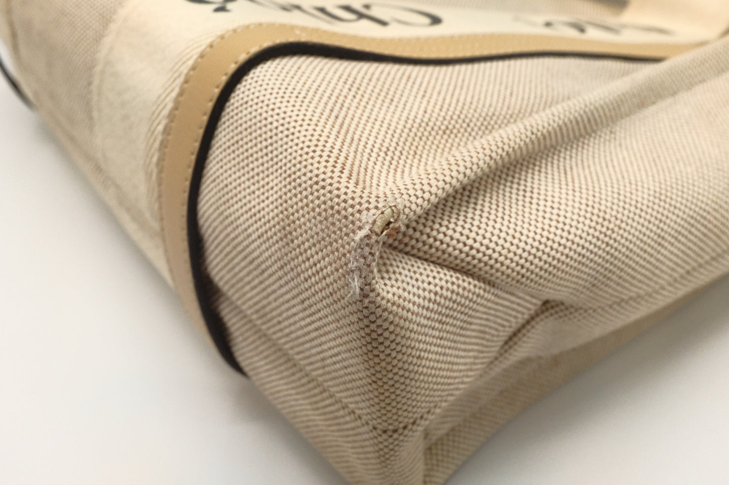 Chloe Woody Medium Tote in Beige Canvas