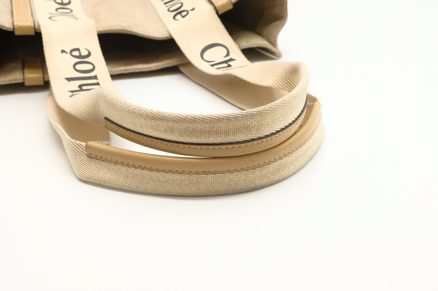 Chloe Woody Medium Tote in Beige Canvas