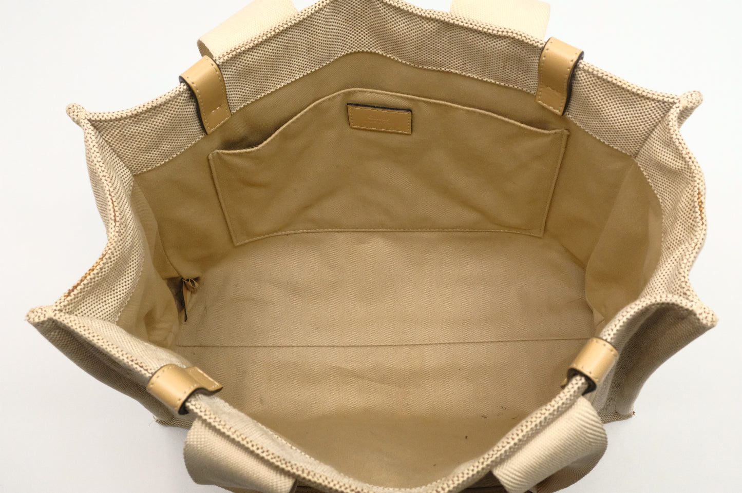 Chloe Woody Medium Tote in Beige Canvas