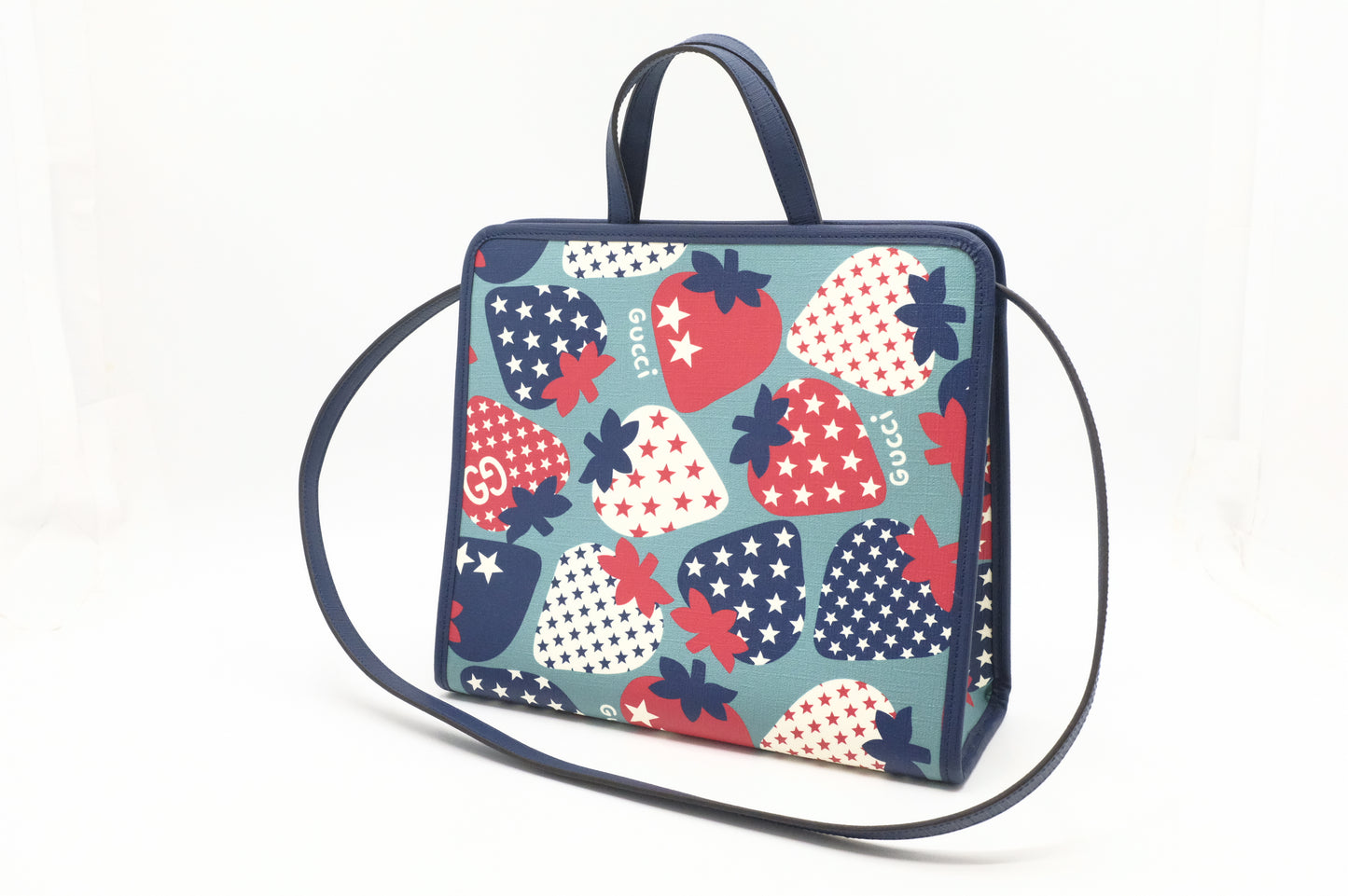 Gucci Children's Crossbody Tote in Strawberry Star Coated Canvas