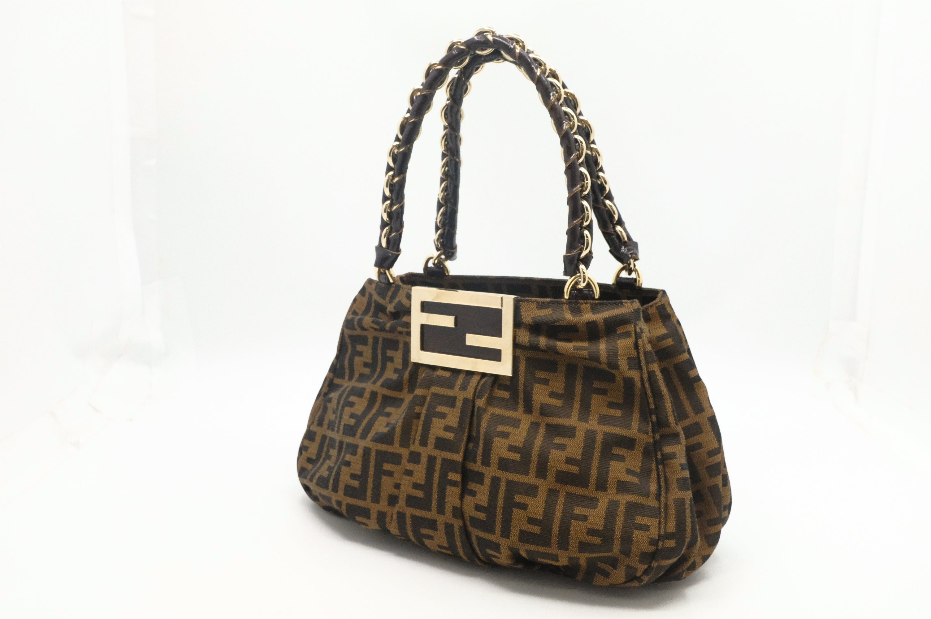 Fendi Mia Small Shoulder Bag in Zucca Canvas and Patent Leather