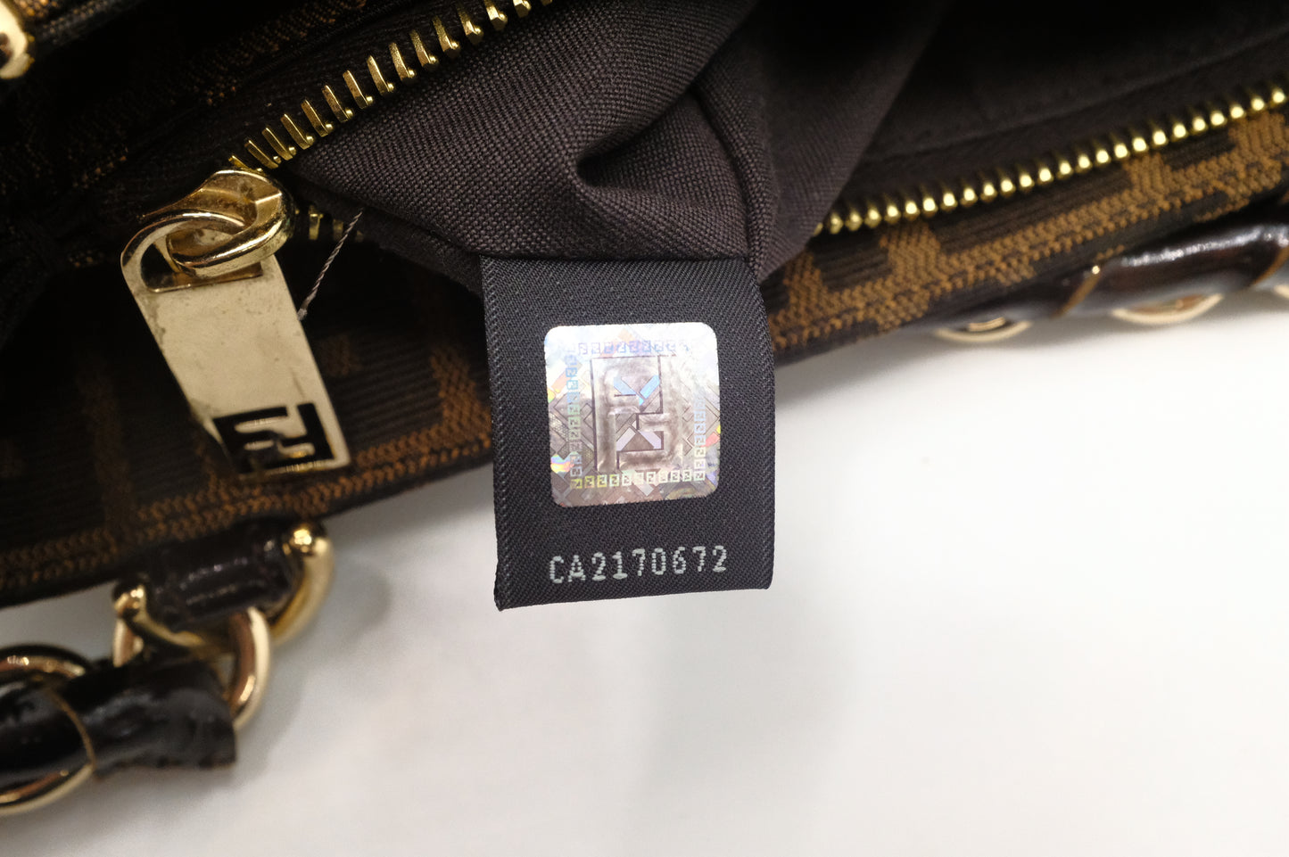 Fendi Mia Small Shoulder Bag in Zucca Canvas and Patent Leather