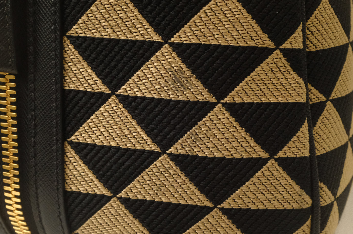 Prada Medium Symbole Travel Bag in Black and Beige Canvas