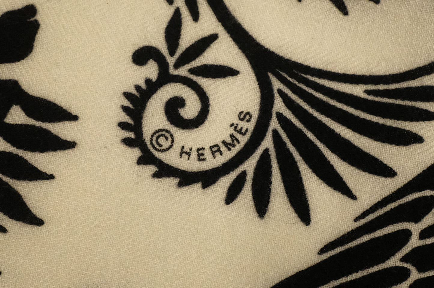 Hermes 'Sous le Charme d'Orphee' Shawl 140 in Black and White Cashmere and Silk
