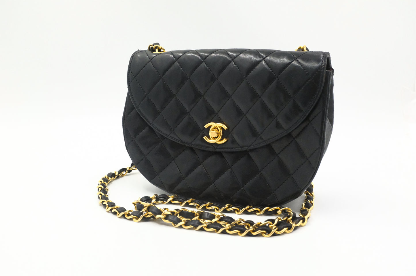 Chanel Small Round Flap in Black Matelassé Leather