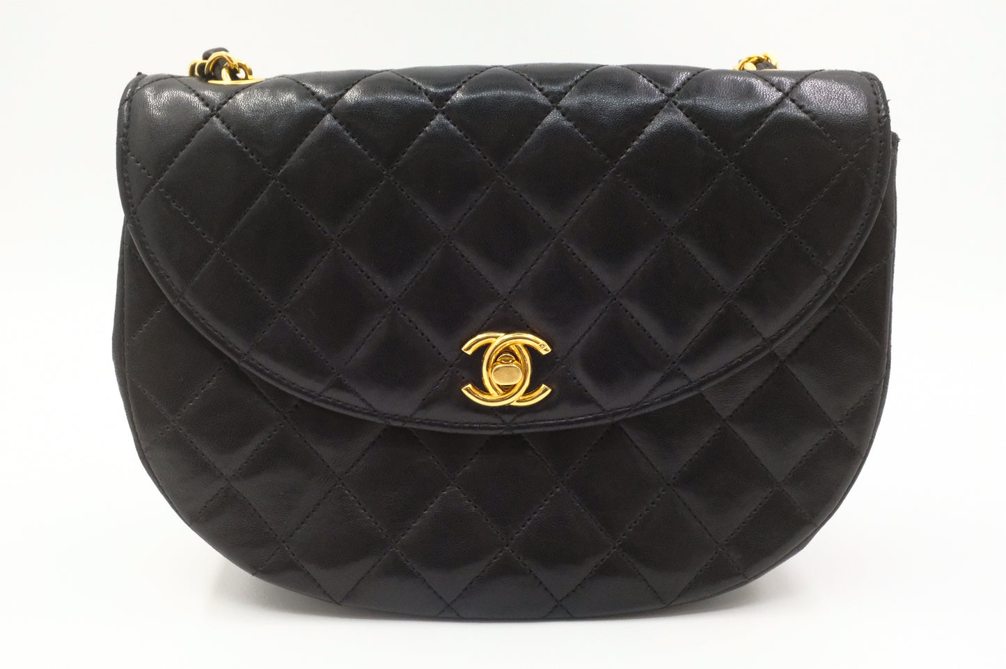 Chanel Small Round Flap in Black Matelassé Leather