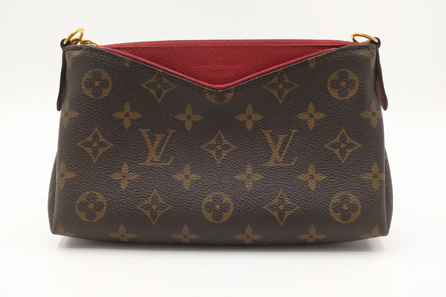 Louis Vuitton Pallas Clutch in Monogram Canvas and Red Leather