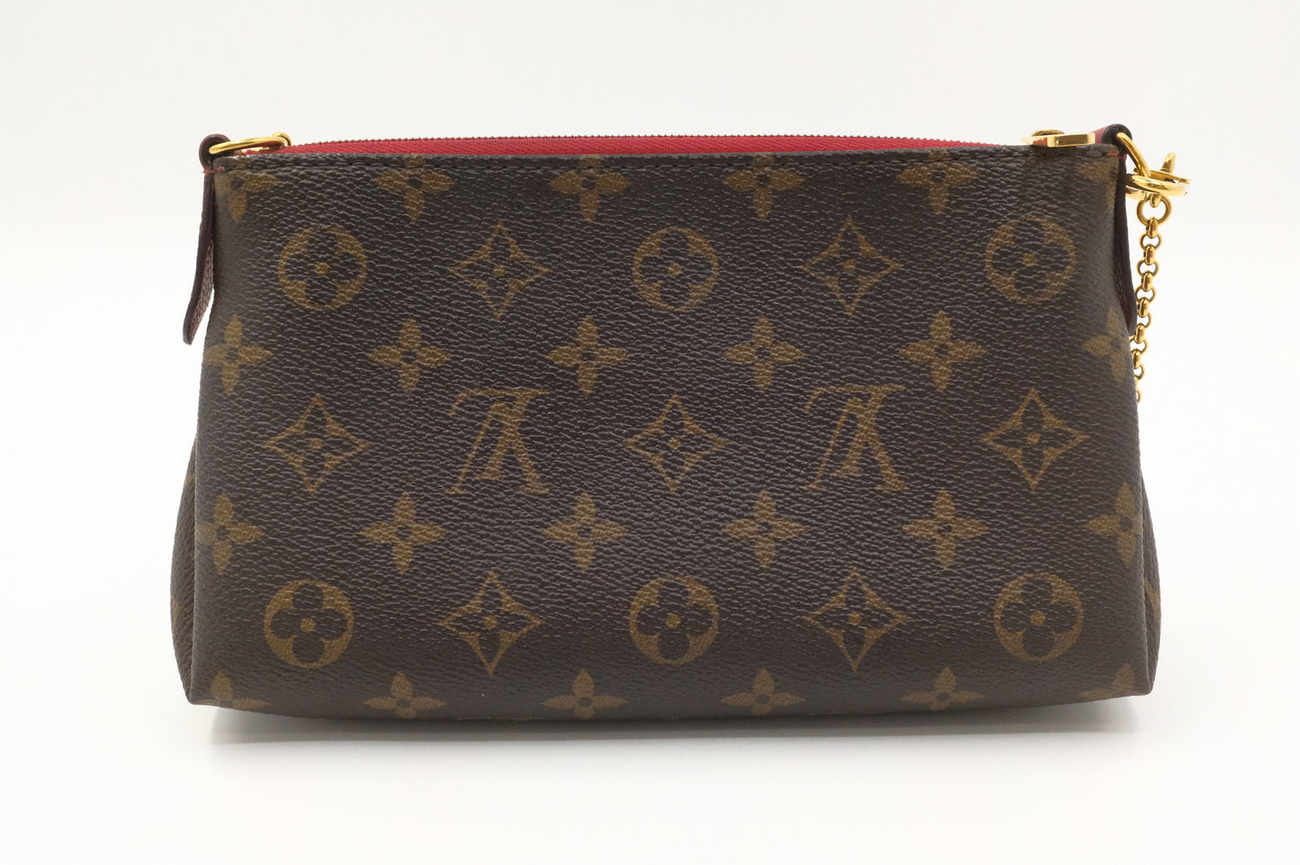 Louis Vuitton Pallas Clutch in Monogram Canvas and Red Leather