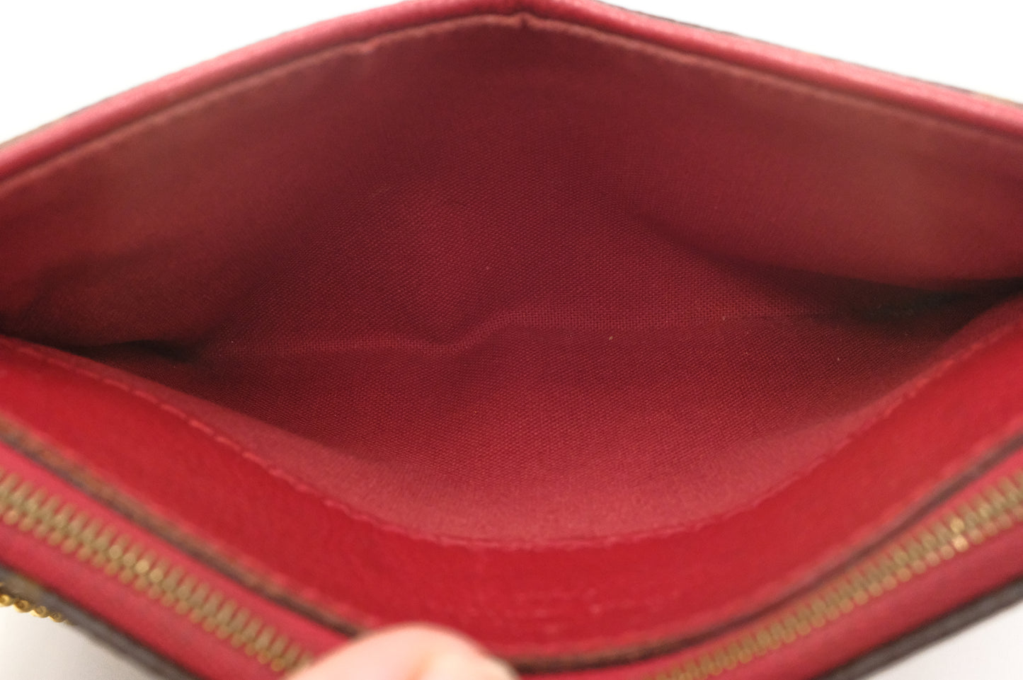 Louis Vuitton Pallas Clutch in Monogram Canvas and Red Leather