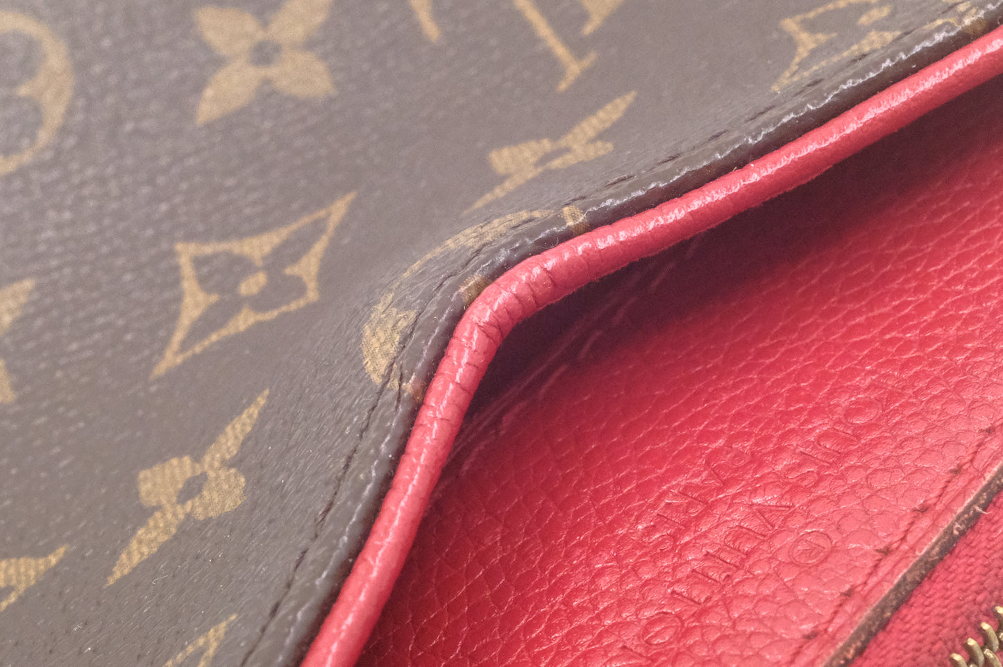 Louis Vuitton Pallas Clutch in Monogram Canvas and Red Leather
