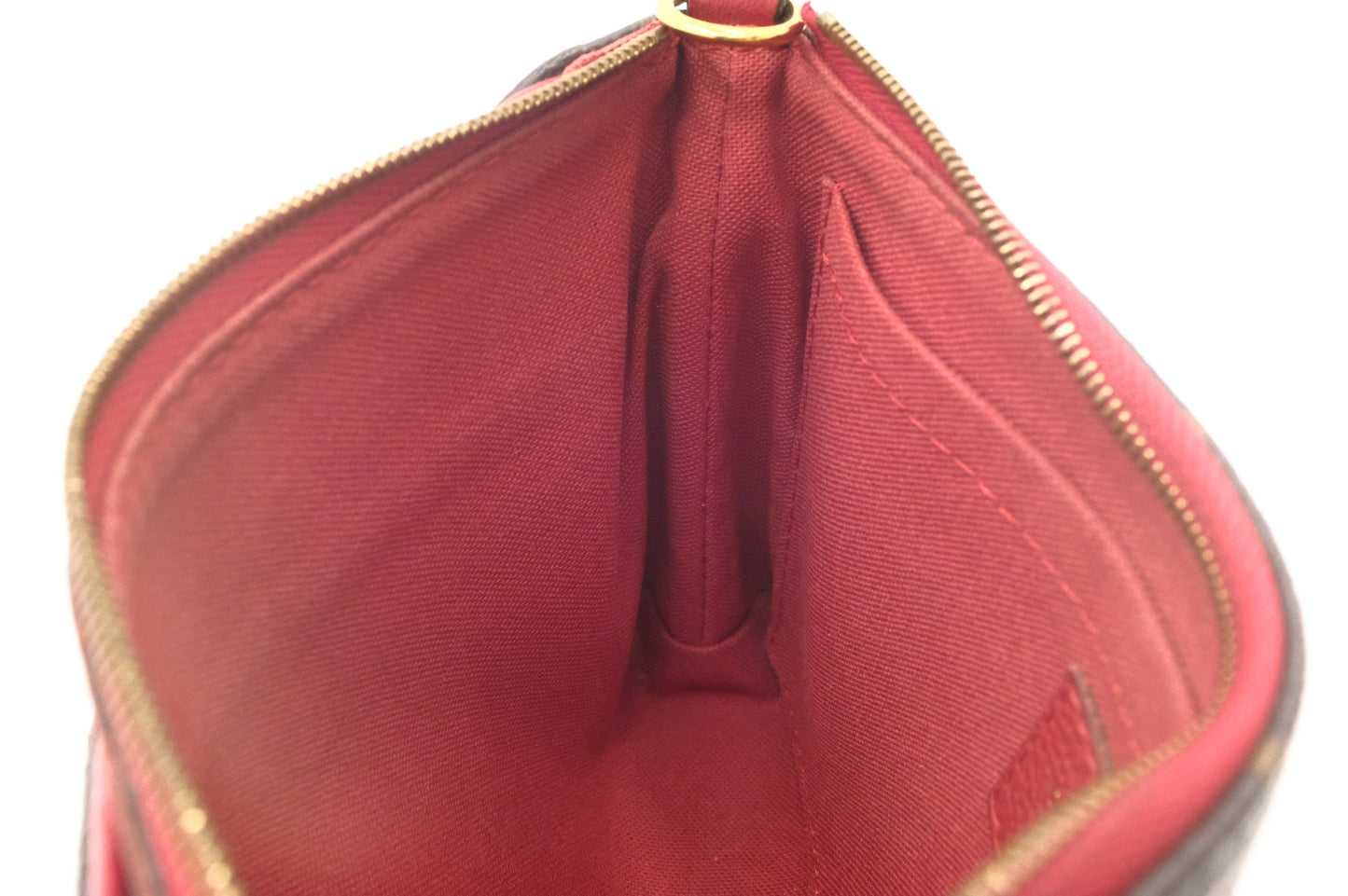 Louis Vuitton Pallas Clutch in Monogram Canvas and Red Leather