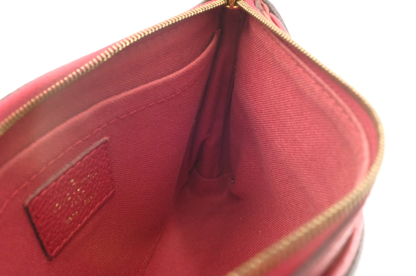 Louis Vuitton Pallas Clutch in Monogram Canvas and Red Leather