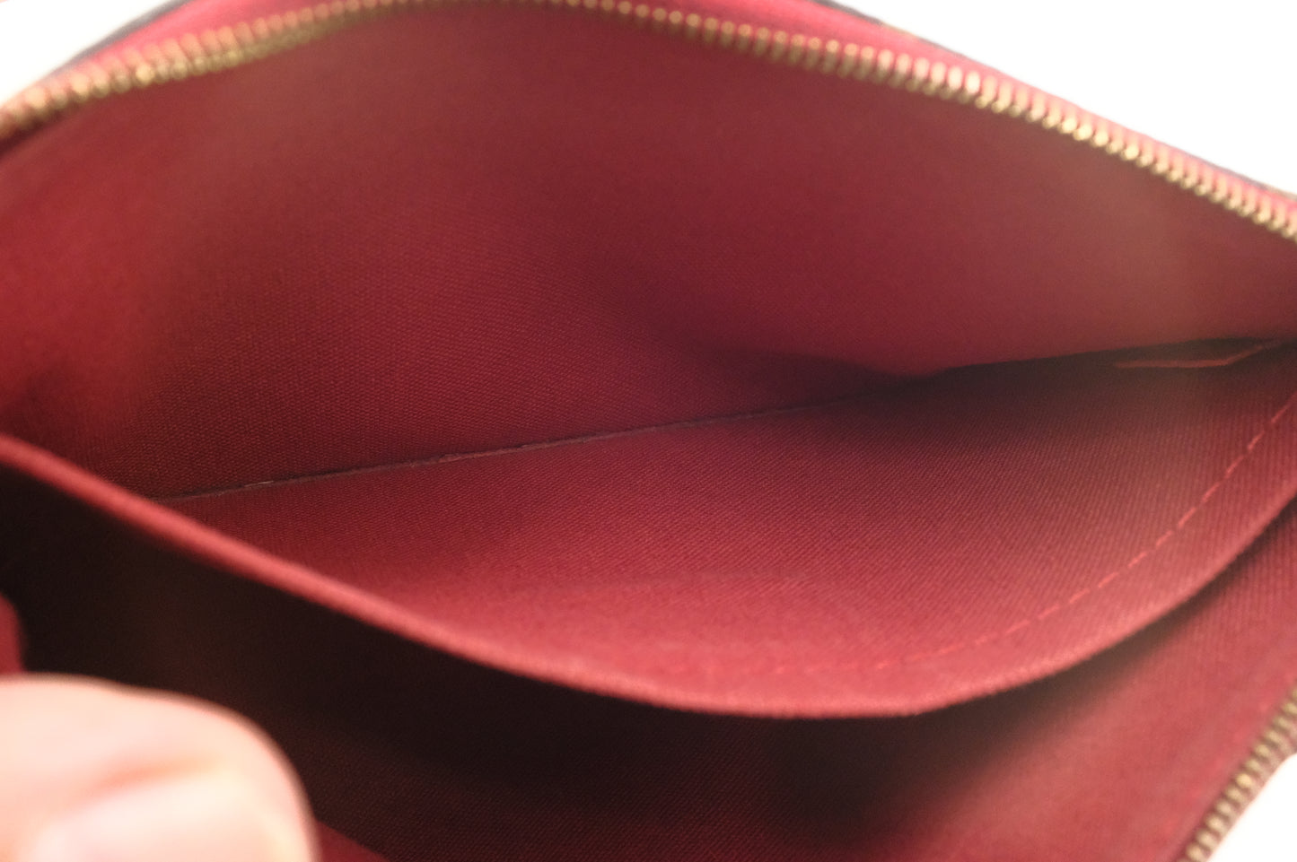 Louis Vuitton Pallas Clutch in Monogram Canvas and Red Leather