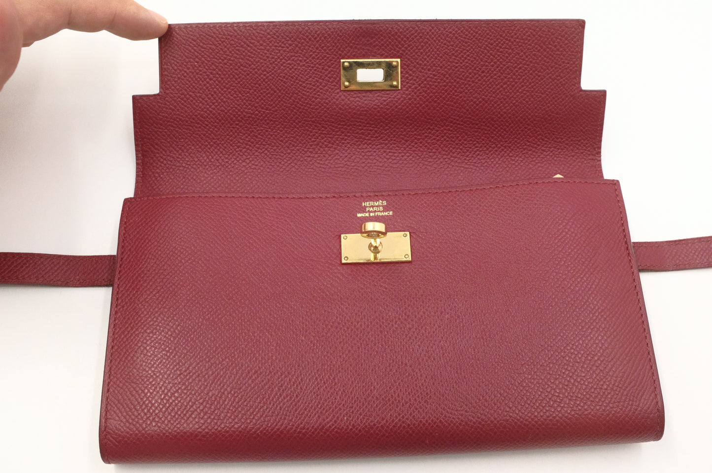 Hermes Kelly Wallet in Rouge Epsom Leather
