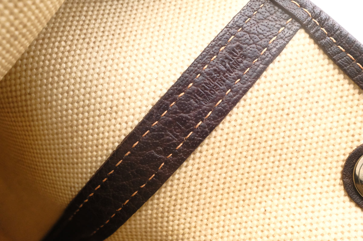 Hermes Garden Party 36 in Cream Canvas and Brown Leather
