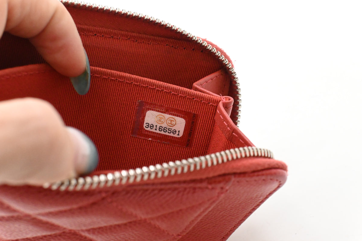 Chanel Compact Zippy Wallet in Red Orange Caviar Leather