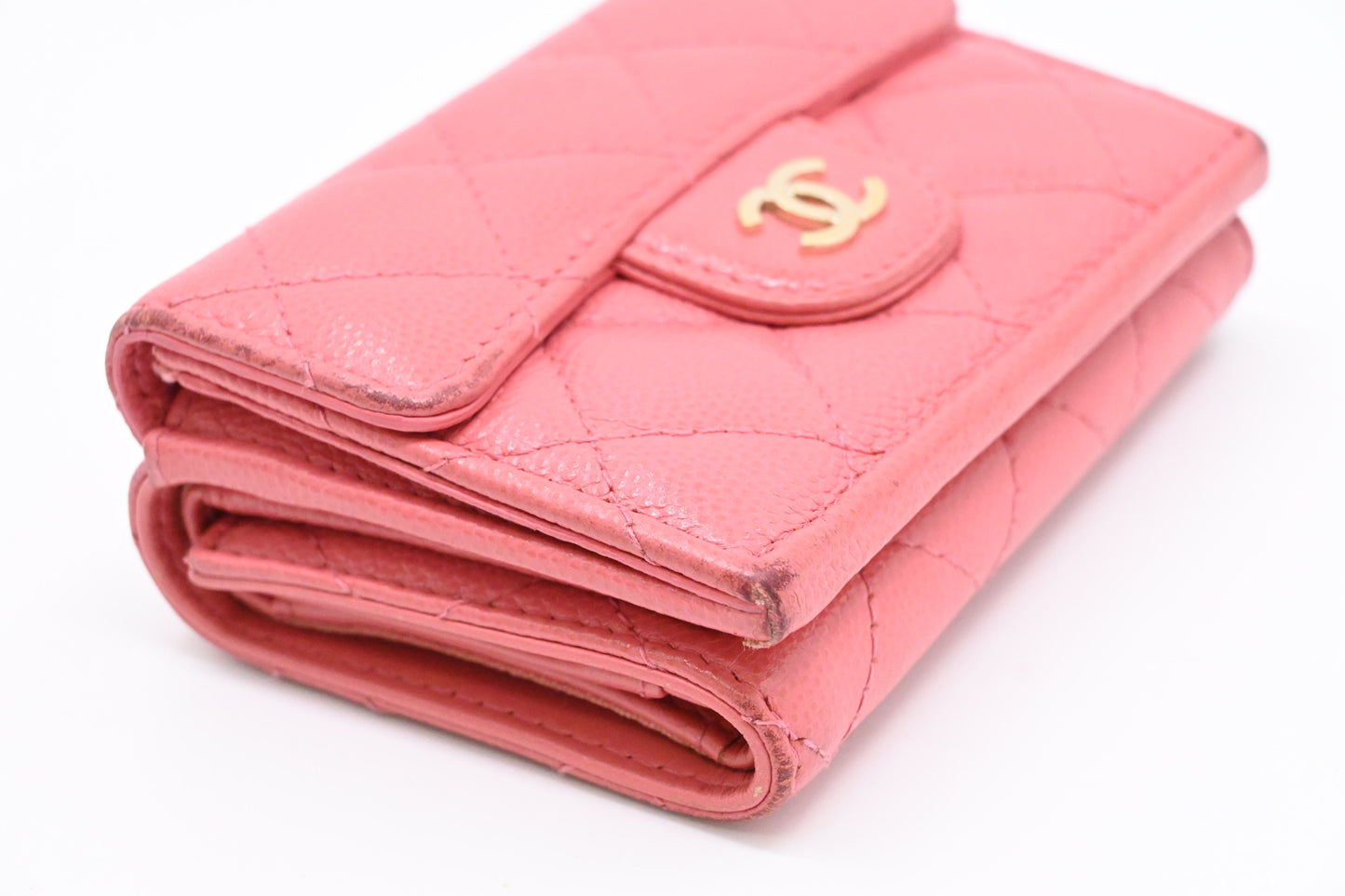 Chanel Compact Wallet in Pink Caviar Matelasse Leather