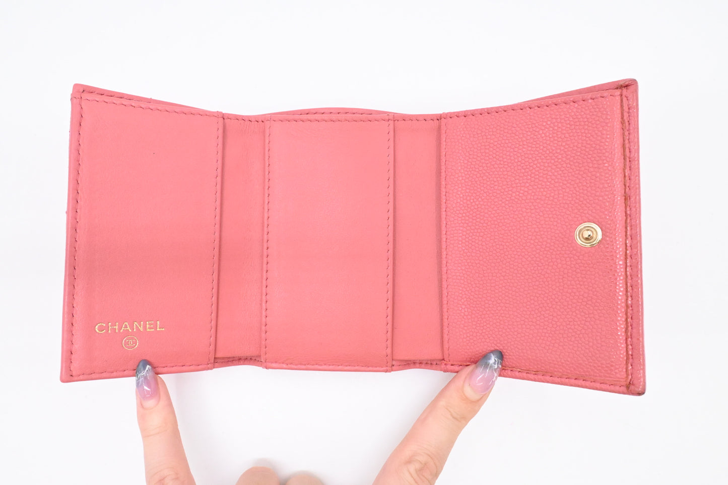 Chanel Compact Wallet in Pink Caviar Matelasse Leather