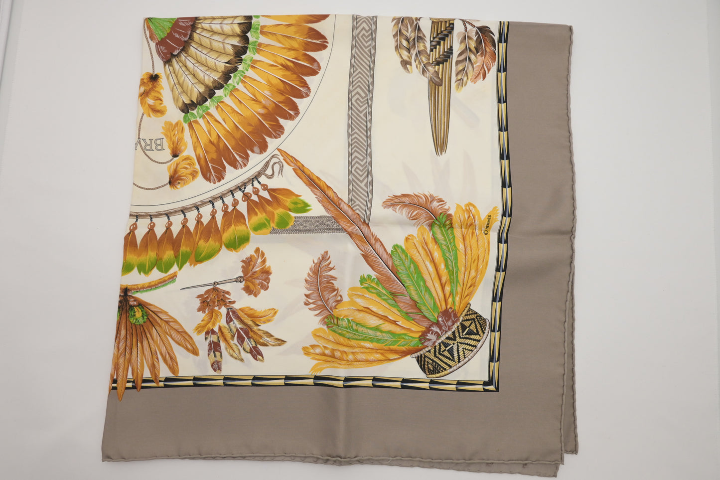 Hermes 'Brazil' Carre 90 in Gray Silk
