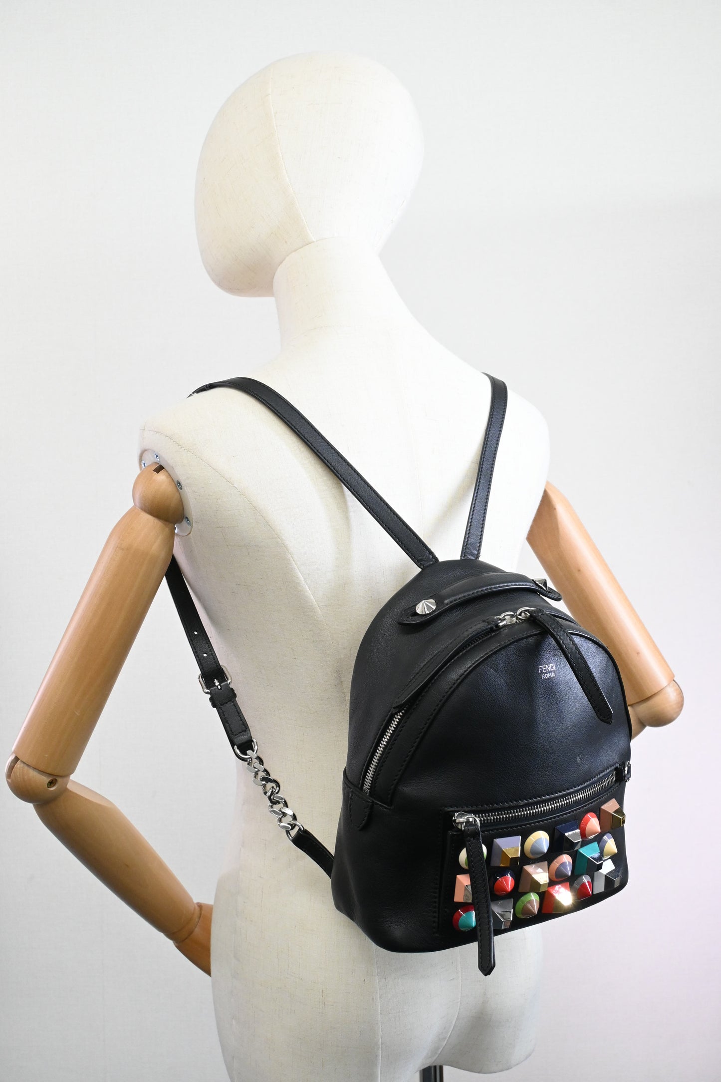Fendi By The Way Studded Backpack in Black Leather