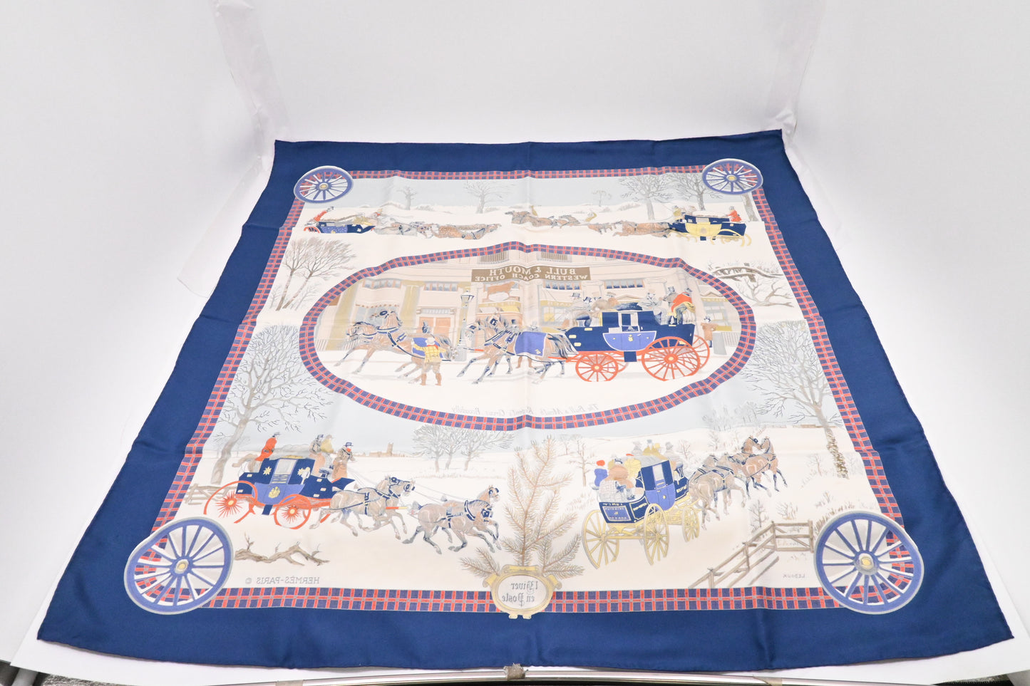 Hermes 'L'River en Poste' Carre 90 in Blue Silk