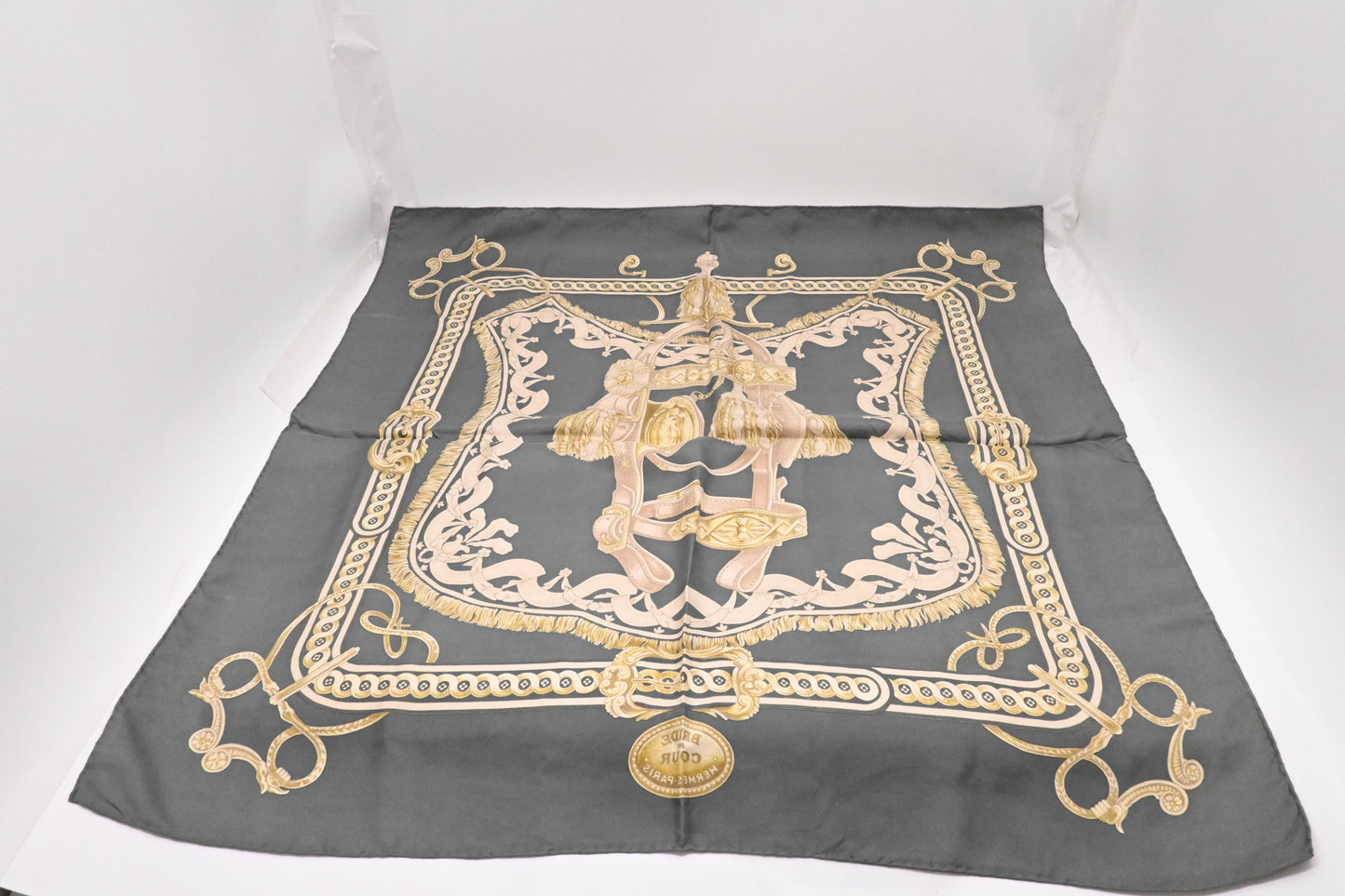 Hermes 'Bride de Cour' Carre 90 in Gray Silk
