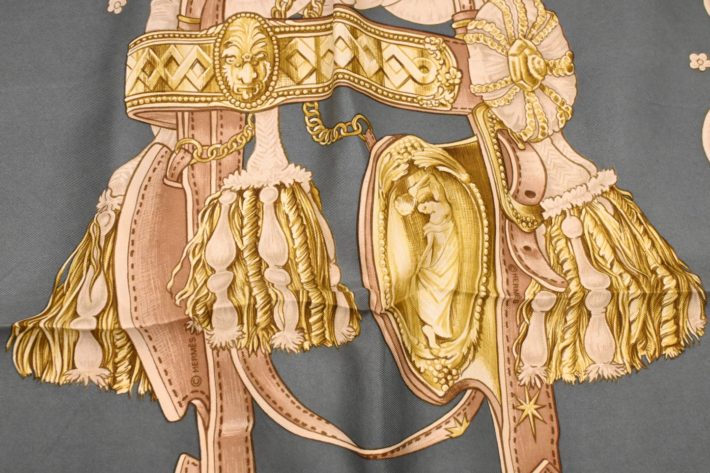 Hermes 'Bride de Cour' Carre 90 in Gray Silk