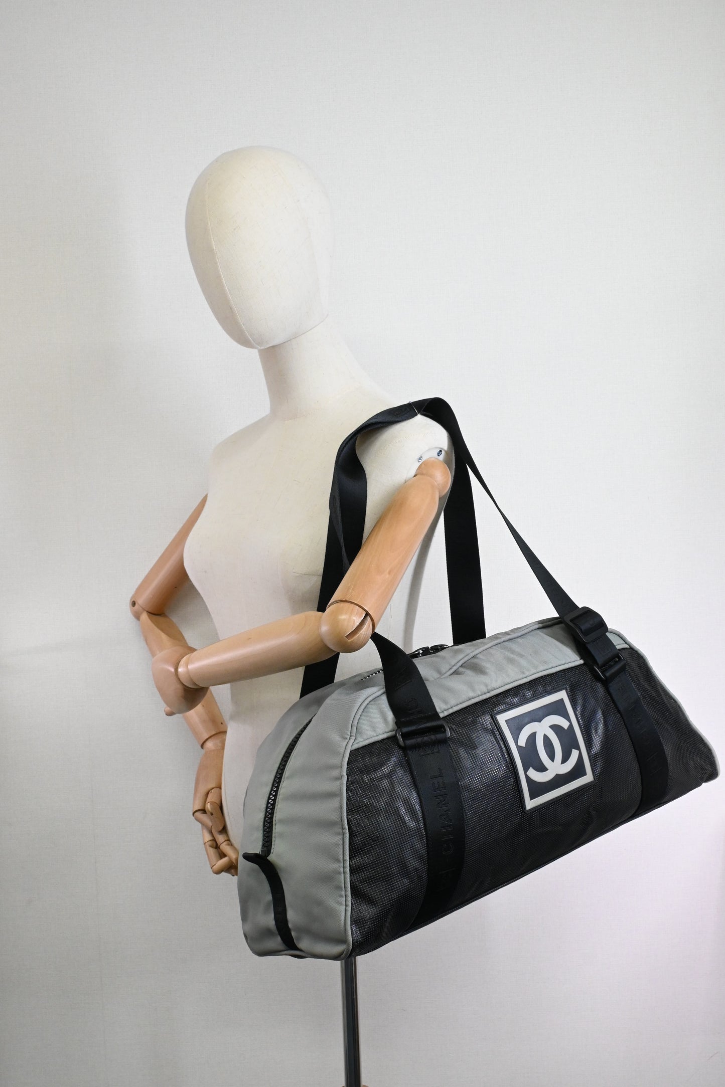 Chanel Duffle Sports Line Bag in Green and Black Canvas
